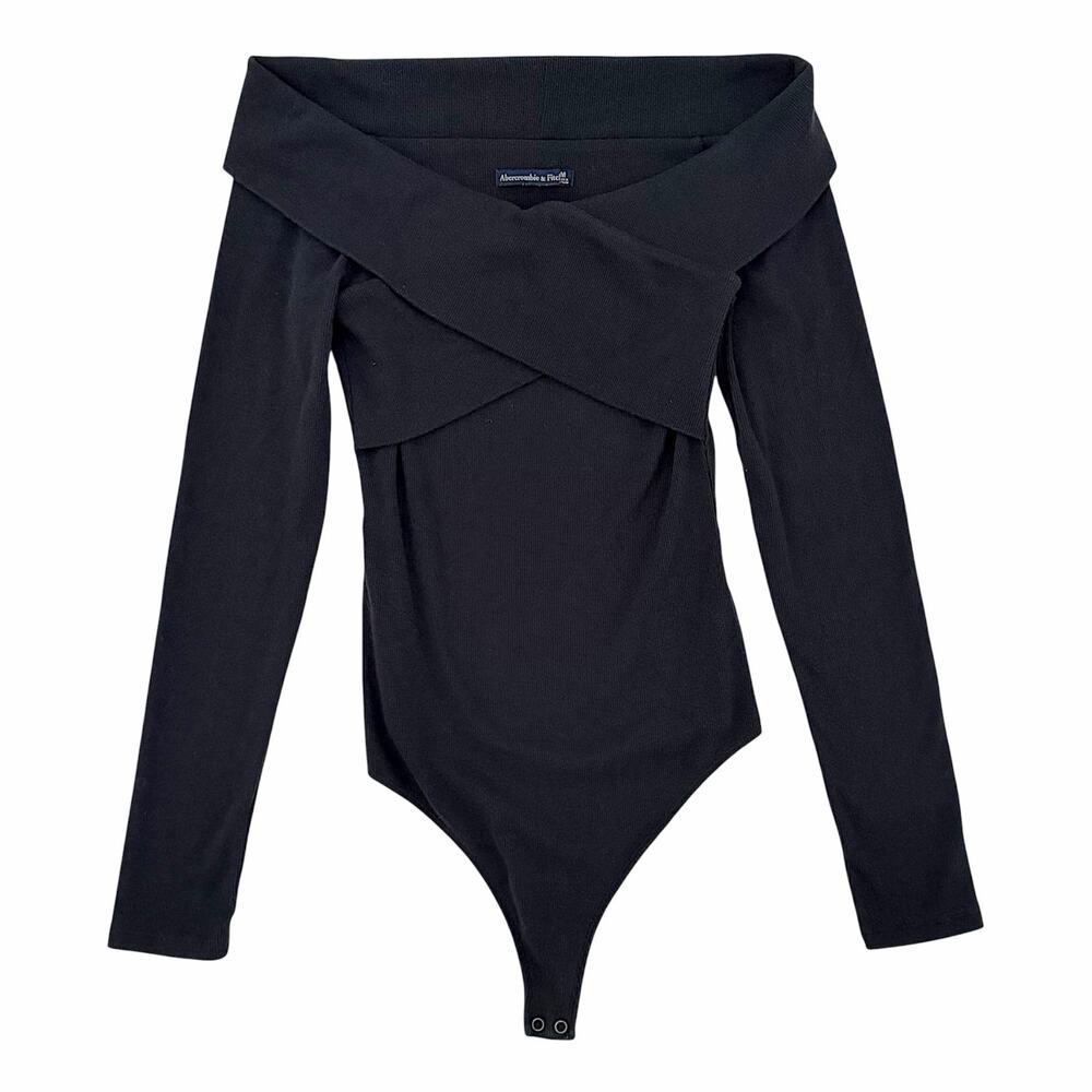 Abercrombie & Fitch Off the Shoulder Long Sleeve Bodysuit in Black Size Medium